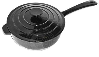 CASTMASTER COOKWARE Enamelled Cast Iron Skillet Frying Pan & Lid Enamel Saucepan Cooking Pot Black- 45.5cm x 25cm x 13cm