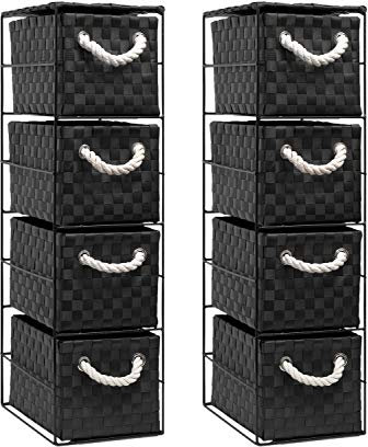 2 x 4 Drawer Storage Cabinet Unit for Bedroom/Bathroom/Home/Office (Black)