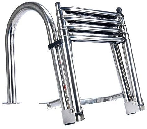 Amarine-made m2599s abnehmbarer Premium Edelstahl Klapp hinten Eintrag Pontoon Boot Leiter w/extra breit Schritt