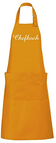 Schnoschi hochwertig bestickte Küchenschürze in Orange, Schürze mit Chefkoch gestickt