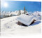 Pixxprint Verschneite Berghütten in den Alpen, Größe: 100x70cm, Leinwandbild, fertig gespannt, Wandbild, Dekoration, Kunstdruck, kein Poster