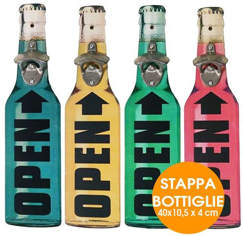 Stappa Bottiglie Apribottiglie a Muro in Legno e Metallo 40 x 10,5 x 4 cm Vari Colori