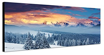 Wandbild auf Leinwand als Panorama in 150x50cm Ukraine Berge Wald Winter Schnee Wolken