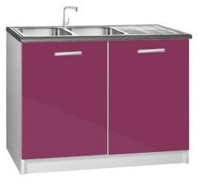 Tendencio Meuble de Cuisine Bas sous-evier 120 cm Tara Aubergine laqué Brillant