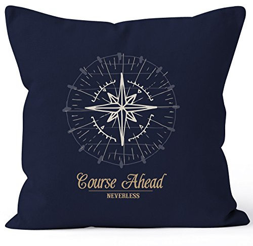 Autiga maritimer Kissenbezug Kompass Windrose Navigator Segeln Kissen-Hülle 40x40 Baumwolle Navy 40cm x 40cm