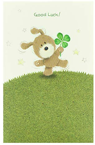 UK Greetings Glückwunschkarte Glückwunschkarte Prüfungen/Universität/Neue Schule | Sie/Ihn | Süßer Bär mit 4-blättrigem Kleeblatt Design | Mit Umschlag | 127 x 190 mm