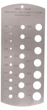 Dapetz ® Steel Metric Drill Gauge 1-13mm Diameter Gauges, Etched High Contrast Marks, for Drill Bits, Drill Bit Sets and Impact Driver Measurement and Marking