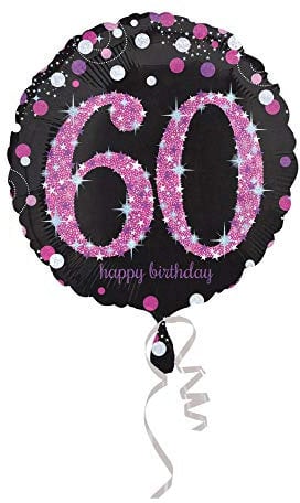 Amscan 3378801 - Standard Folienballon 60. Geburtstag Celebration, circa 43 cm, Geburtstag, Heliumballon, Pink, Schwarz