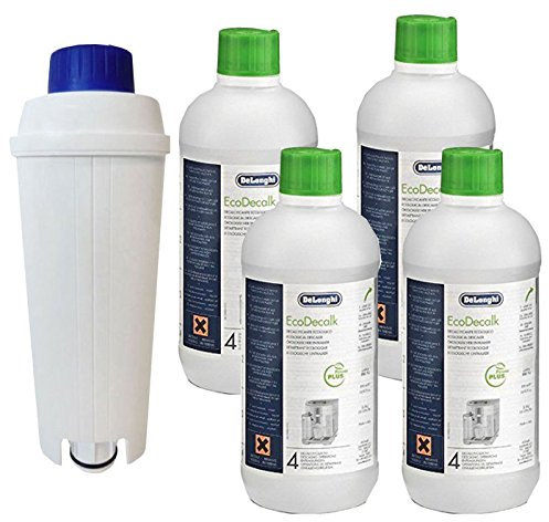 Delonghi Descaler 500ml (Pack of 4 Descalers) + Compatible Water Filter Kit for Coffee Maker Machines