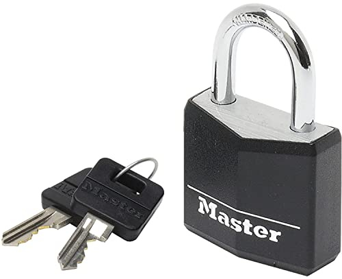 Master Lock 9130EURDBLK Key Padlock in Aluminium with Vinyl Cover, Black, 3 x 5.2 x 1.6 cm