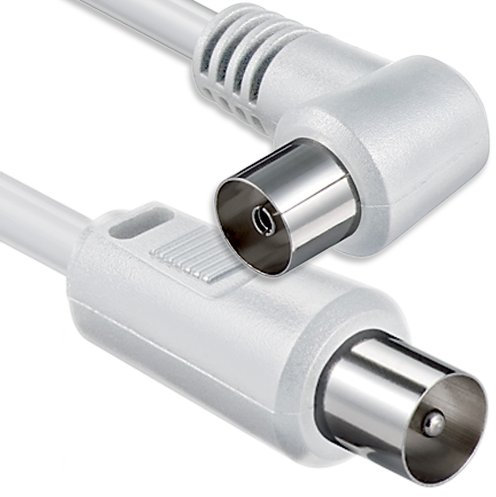 Antennenkabel gewinkelt 5,0 Meter 2x geschirmt Koax-Stecker > Koax-Buchse 90° Koax weiss St-Ku (1xWinkel) 75db