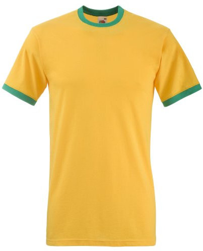 Fruit of the Loom Mens Ringer Short Sleeve T-Shirt (M) (Sunflower/Kelly Green)