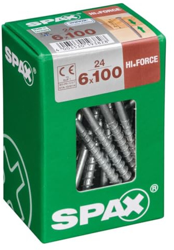 SPAX HI.FORCE, 6 x 100 mm, 24 Stück, Teilgewinde, Tellerkopf, T-STAR plus T30, 4CUT, WIROX - 4251010601007