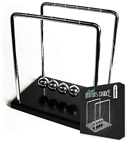 MikaMax Newton Pendel XXL – 18 cm Kugelstoßpendel mit 5 Stahlkugeln – Großes Newton Cradle mit Holzsockel – Schreibtisch Deko – Physikspielzeug