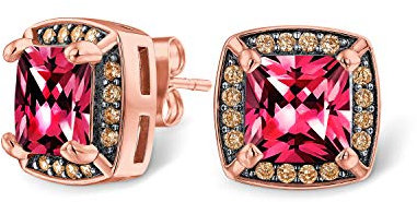 Fucsia Rojo Rosa Cuadrado Cushion Cut Cz Zirconia Pendientesboton Para Mujer Simulado Rubi Rose Chapado En Oro Laton