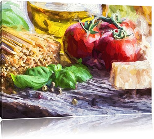 Pixxprint leckere Spaghetti mit Tomaten und Parmesan, Größe: 120x80cm, Leinwandbild, fertig gespannt, Wandbild, Dekoration, Kunstdruck, kein Poster