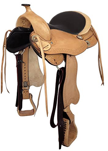 A&M Reitsport Baumloser Westernsattel Omaha Eco aus Büffelleder, wechselbares Kopfeisen, Größe 16 Zoll