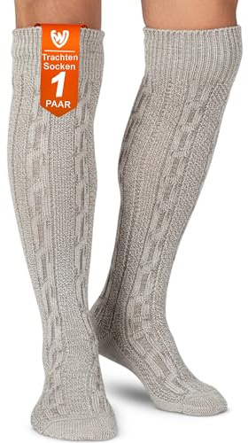 German Wear Extra Lange Trachtenstrümpfe Herren Damen Trachtensocken Zopfmuster aus Baumwolle Overknee passend zu kurzer Lederhose 70 cm, Größe 38–40