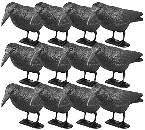Taubenschreck Rabe Lummy - Schwarze Vogelattrappe aus Kunststoff zur Abwehr von Tauben, Möwen, Kleinvögeln für Garten, Balkon, Terrasse - 12 Stück