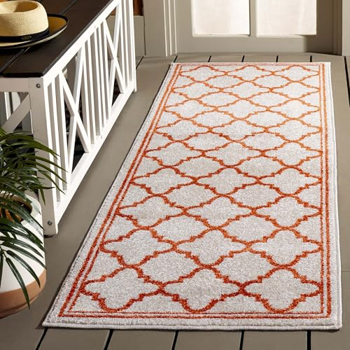 SAFAVIEH Amherst Collection Runner Rug - 2'3 x 7', Beige & Orange, Moroccan Trellis Design, Non-Shedding & Easy Care, Ideal for High Traffic Areas in Living Room, Bedroom (AMT422F)