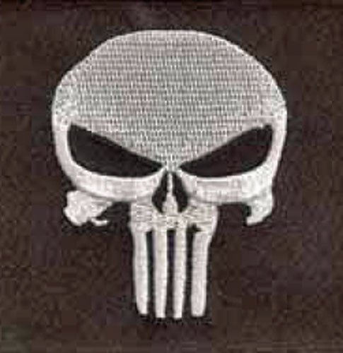 Aufnäher, Bügelbild, bestickt, Patch für Biker Gothic Punisher, weißer Totenkopf auf schwarzem Untergrund