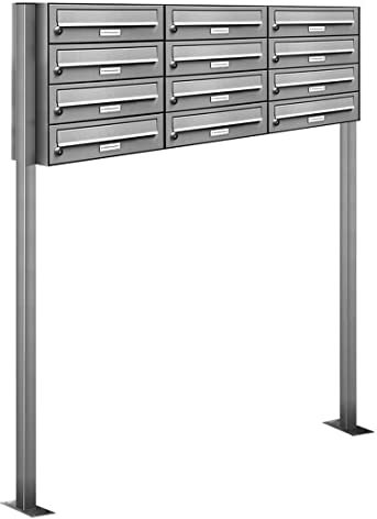 AL Briefkastensysteme 12er Edelstahl Standbriefkasten rostfrei als 12 Fach Briefkastenanlage DIN A4 in Postkasten Briefkasten Design modern