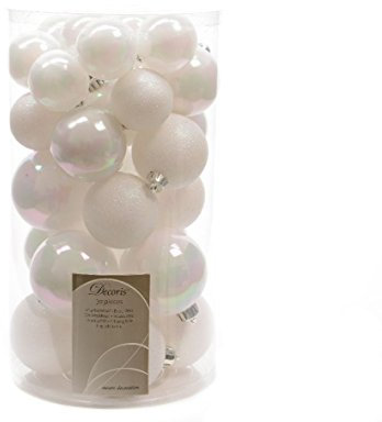 30 Luxury Shatterproof Christmas Baubles Decorations - White Iris - 340593
