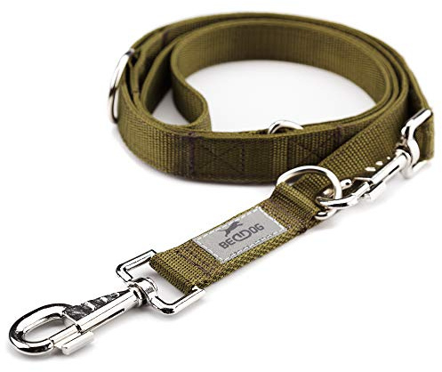 BedDog® Hundeleine Spike, verstellbar in 3 Längen, Doppel-Leine, Führ-Leine, Lauf-Leine, mittel-große und große Hunde, Gesamtlänge 2m - Khaki