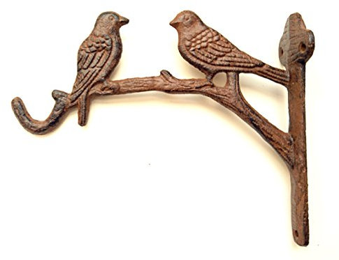 SPRING LIFE Cast Iron Ornate Two Birds On The Tree Hanging Flower Basket Bracket Hook (Antique Brown)