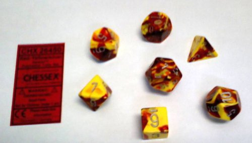 Chessex Gemini Polyhedral 7-Die Set - Red-Yellow w/Silver