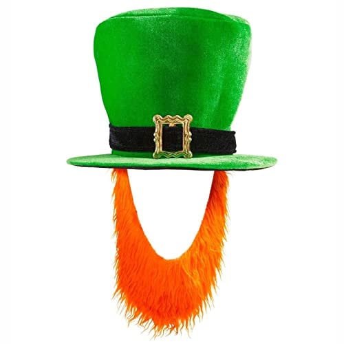 W WIDMANN MILANO Party Fashion 9508P - Grüner Zylinderhut mit Schnalle und rotem Bart, St. Patricks Day, Irland, Kobold, Hut, Kopfschmuck, Accessoire, Karneval, Mottoparty