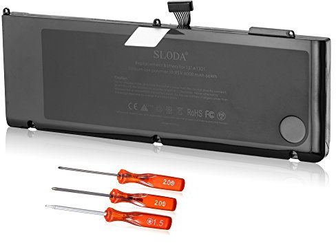 SLODA Batteria di ricambio per Laptop Compatibile con Apple MacBook Pro 15A1321 A1286 (solo per la fine del 2009,fine 2010 2010) Unibody Compatibile con MacBook Pro 15 A1321 5.3, 5.4, 6.2 [Li-Polymer 10.95 V 7200mAh]