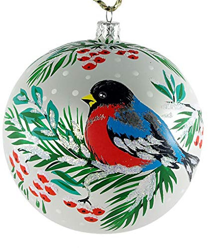 HolidayGiftShops Bullfinch Glas handgemalte Weihnachtskugel Ornament