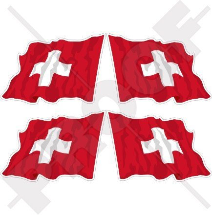 Lot de 4 autocollants en vinyle pour casque Motif drapeau suisse 50 mm