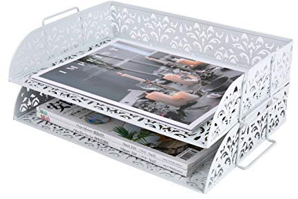 EasyPAG 2 Tier A4 Metal in Trays Stackable Office Desk Tidy File Holder Magazine Storage Paper Organiser,White