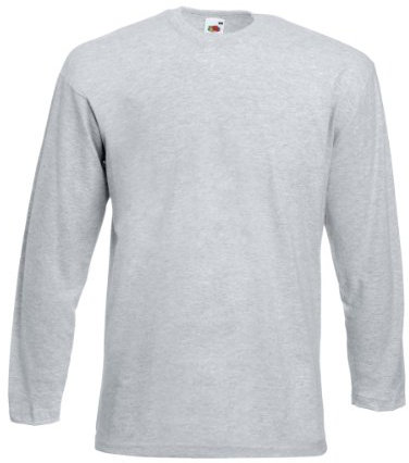 FRUIT OF THE LOOM LONG SLEEVE T SHIRT (S-XXL) (SMALL - 36/38, HEATHER GREY)