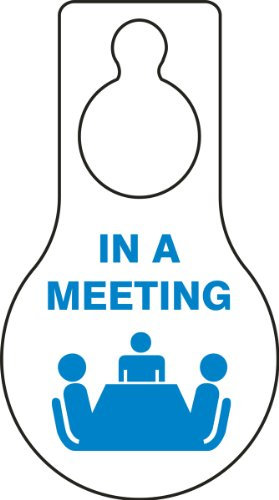 Accuform TAD614 Plastic Shaped Door Hanger Tags, Legendin A Meeting with Graphic, 9 Length x 5 Width x 0.015 Thickness, Blue on White (Pack of 10)