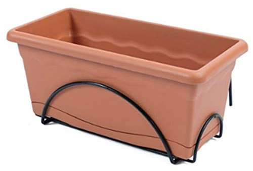 PLASTIKEN, 50x24x18 cm Terra Balconera Plato Integrado+Soporte, Terracota, Multicolor