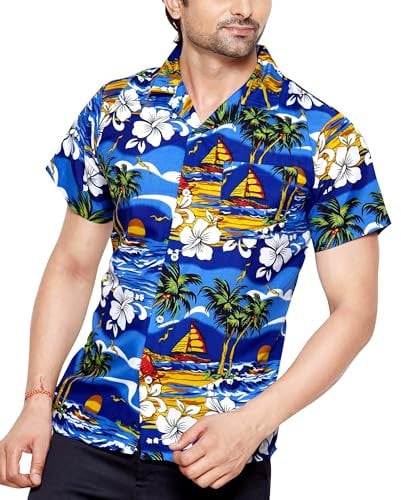 CLUB CUBANA Men's Slim Fit Classic Short Sleeve Casual Floral Hawaiian Shirt S Dark Blue