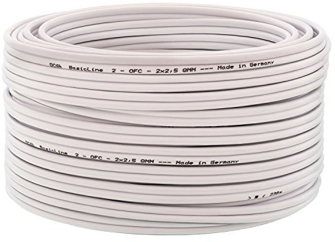DCSk Cavo per altoparlante 20m (Bianco) 2x2,5mm² - Cavo in rame OFC per HiFi/Audio - 99,99% cavo in rame con isolamento
