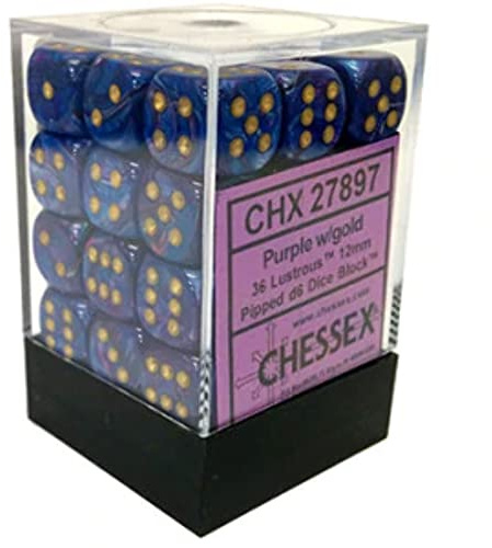 DND Dice Set-Chessex D&D Dice-12mm Lustrous Purple and Gold Plastic Polyhedral Dice Set- for Dungeons and Dragons Dice Includes 36 Dice – D6, Various (CHX27897)