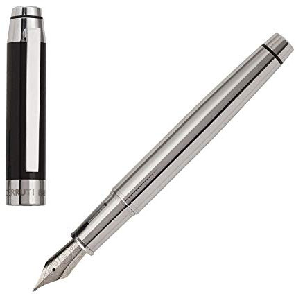 Cerruti 1881 Heritage Füllfederhalter aus Messing in der Farbe Silber-Schwarz, Länge: 14cm, NST0592