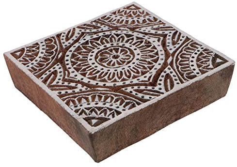 GURU SHOP Indischer Textilstempel, Holz Stoffdruckstempel, Blaudruck Stempel, Druck Modell - 10x10 cm Mandala 1