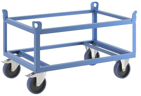 eurokraft pro | Fahrgestell aus Stahl | Für Europaletten, Tragfähigkeit 1000 kg, Ladehöhe 650 mm, blau