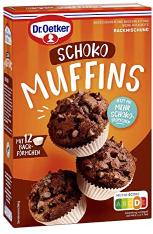 Dr. Oetker Muffins Schoko, 8er Pack (8 x 345 g), Backmischung für Rührteig mit Schokotropfen, zum Zubereiten von 12 schokoladigen Muffins, inkl. Papierbackförmchen