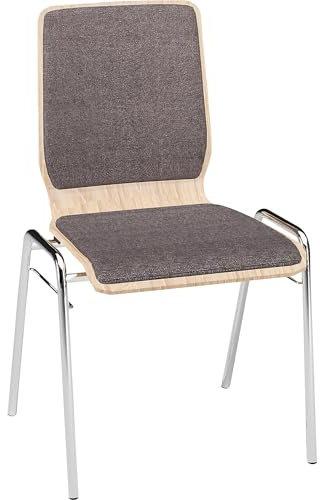 Holz-Schalenstuhl, gepolstert - VE 4 STK, Gestell verchromt - Polster grau - Besucherstuhl Holzstapelstuhl Holzstapelstühle Kantinenmöbel Kantinenstuhl Polsterstapelstuhl Schalenstuhl Schalenstühle