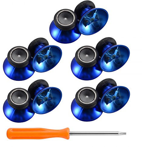eXtremeRate 10 Stück Thumbsticks für Xbox One Controller rutschfest Sticks griffige Textur Analogsticks Kappen Buttons für Xbox One Elite Zubehör für Xbox One S & X Controller(Chrome Blau)