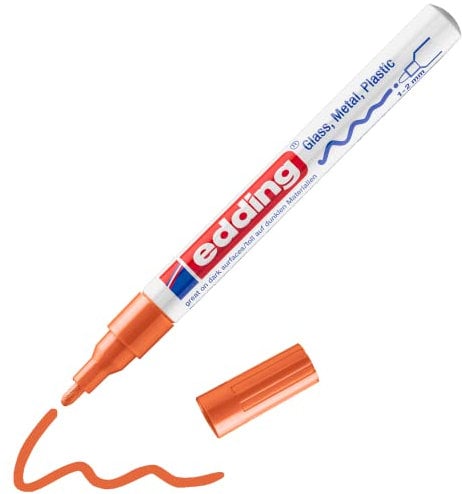 edding 751 Marqueur peinture brillante - orange - 1 feutre peinture brillante - pointe ronde 1-2mm - pour dessin, coloriage, scrapbooking - étanche, très opaque