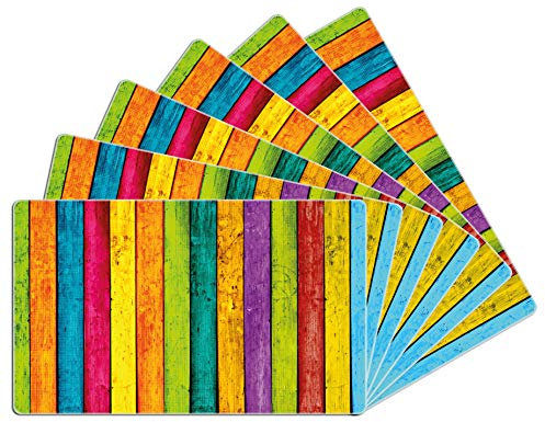 Wallario 6er Set Frühstücksbrettchen aus Glas, Glasunterlage, Glasbrettchen Buntes Holz - Bunte Streifen mit Farbe und Holzstruktur, Größe 14 x 23 cm, Sicherheitsglas