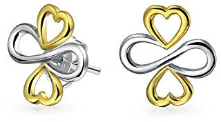 Ayllu Amulett Talisman Verflechtung Symbol Herz Unendlichkeit Klee für Liebe Glück Einheit Ohrstecker für Frauen Teenager zwei Ton 14K Gold plattiert .925 Sterling Silber